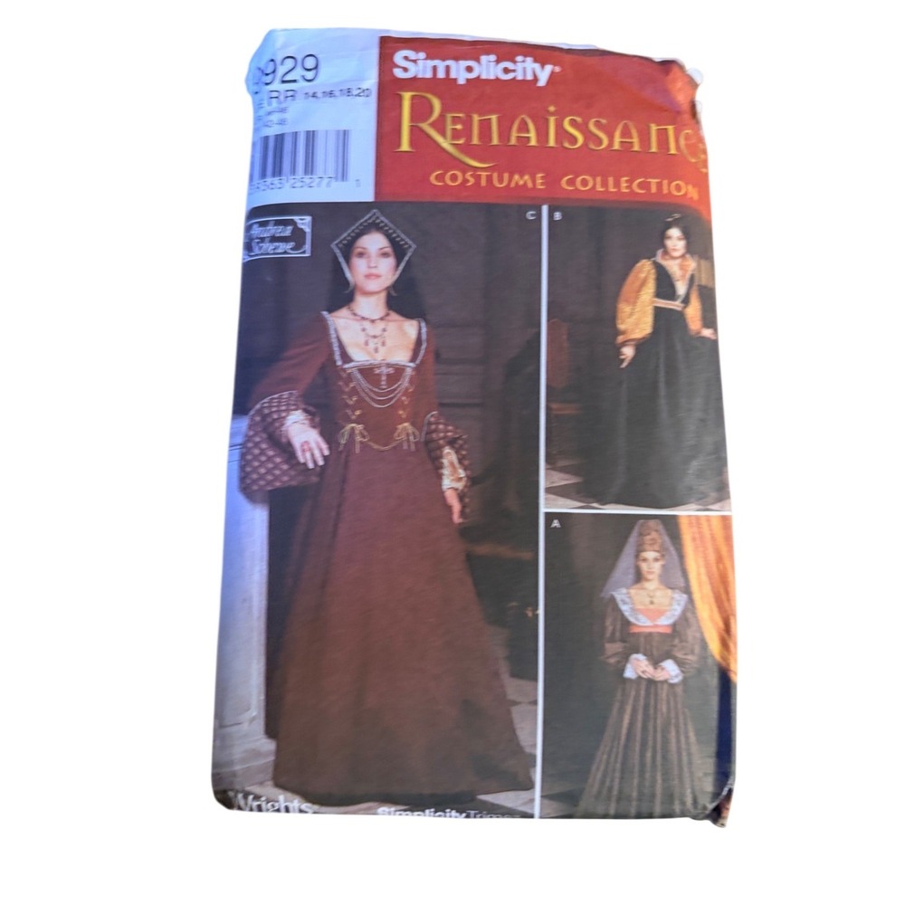UNCUT Simplicity 9929 Renaissance Gown Pattern Size RR 14-20 Costume Medieval
